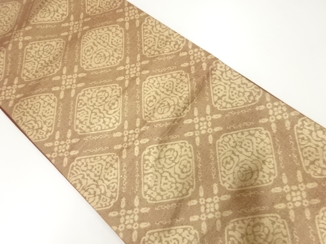 アンティーク　襷に抽象草花模様織り出し袋帯(材料)